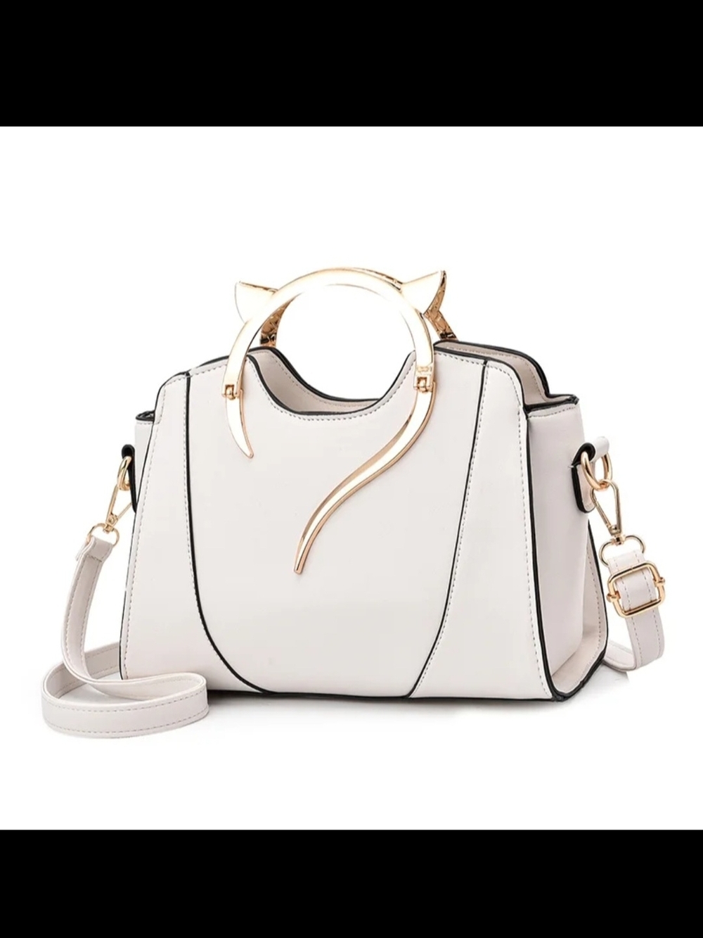 Elegant White Top-Handle Satchel with Gold Accent